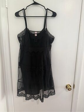 Y2K Victoria Secret Black Chantilly Lace Babydoll Slip Dress Chemise L Coquette